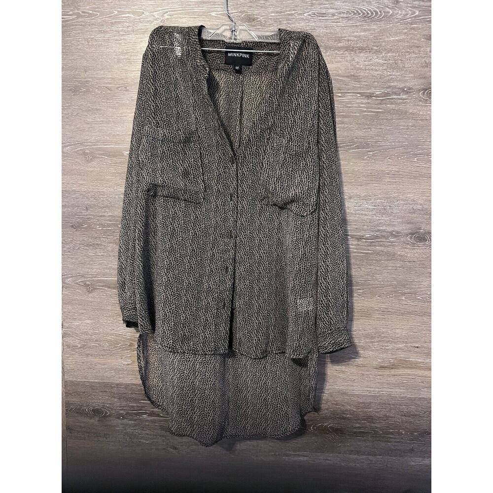 Minkpink Anthropologie Blouse Top Women M Sheer Button Front Long Sleeve